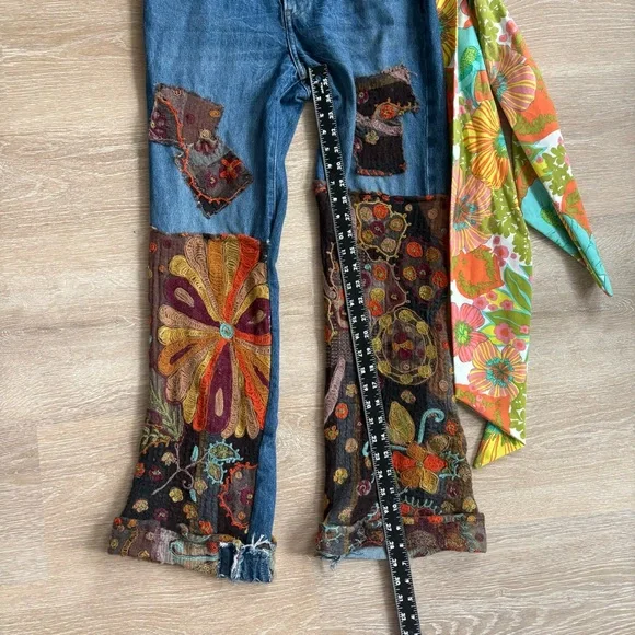 Handmade Upcycled 70s Flare Hippie Patchwork Jeans